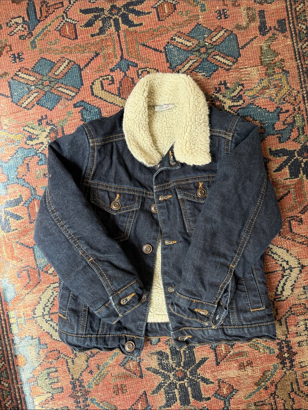 Zara Dark Blue Denim Jacket with Cream Sherpa Collar